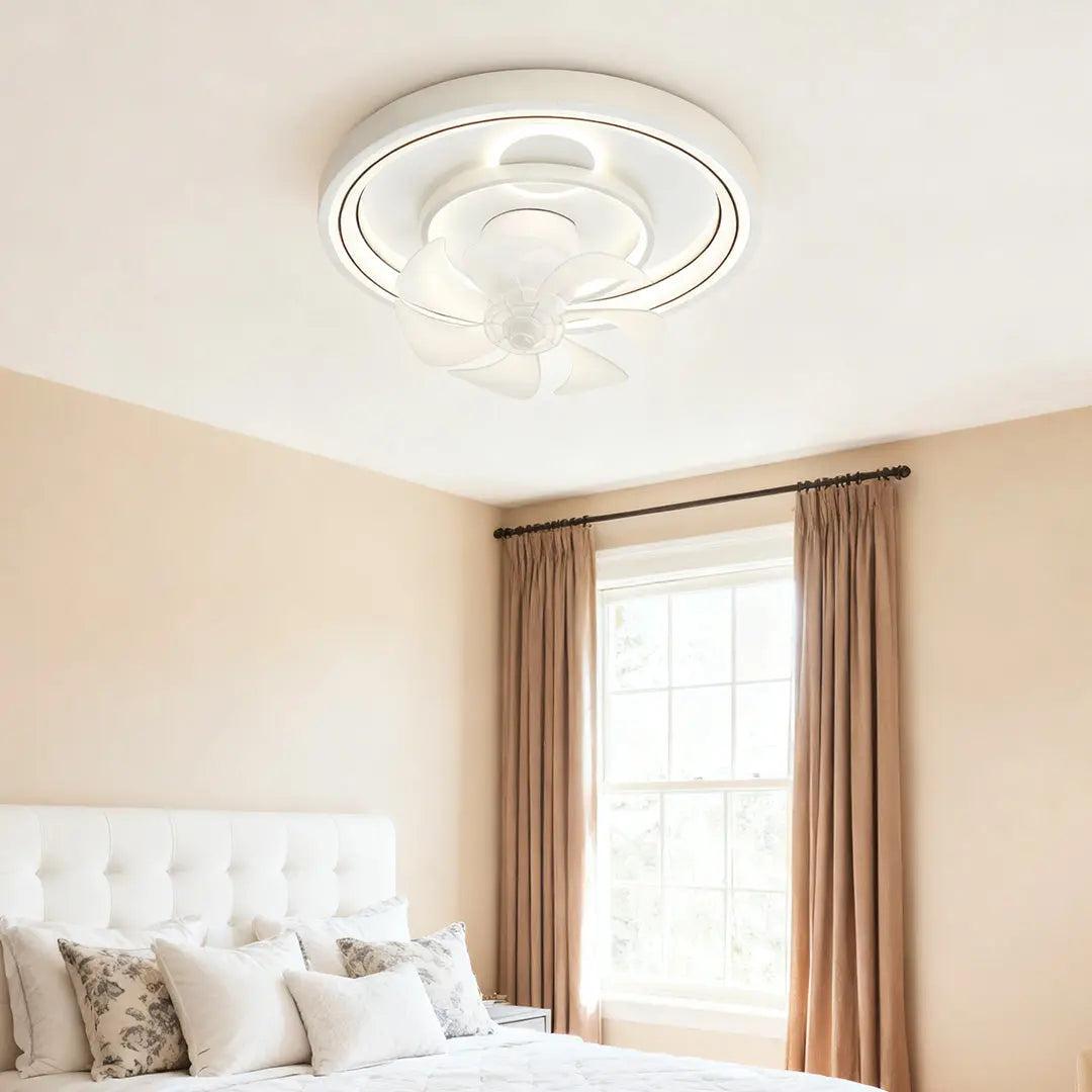 Modern Round Ceiling Fan with Light in White Finish Luxe