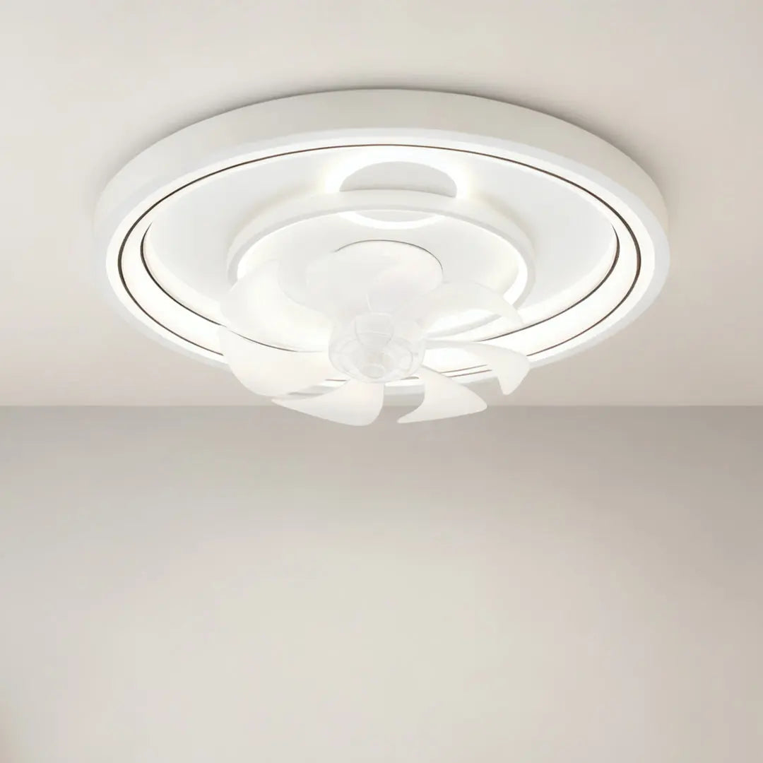 Modern Round Ceiling Fan with Light in White Finish Luxe