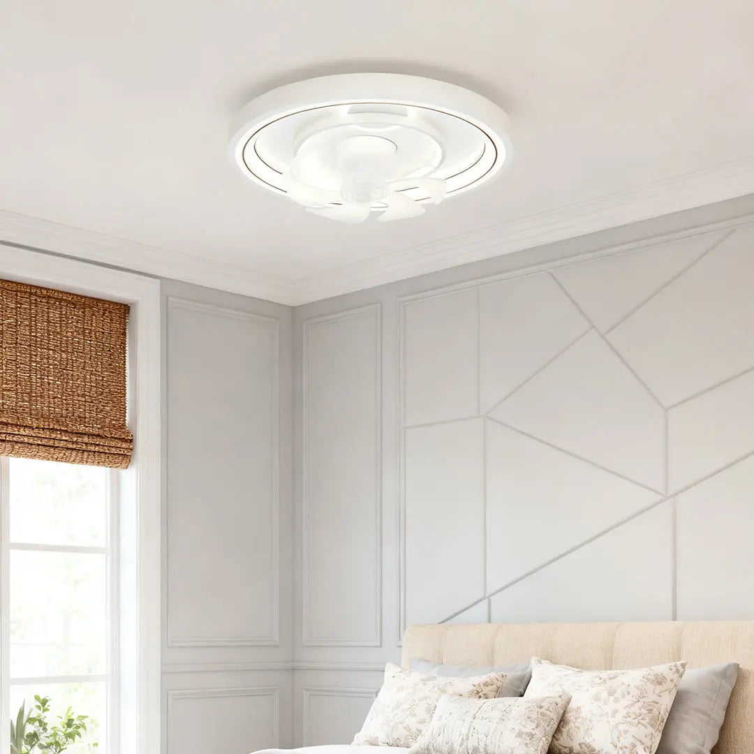 Modern Round Ceiling Fan with Light in White Finish Luxe