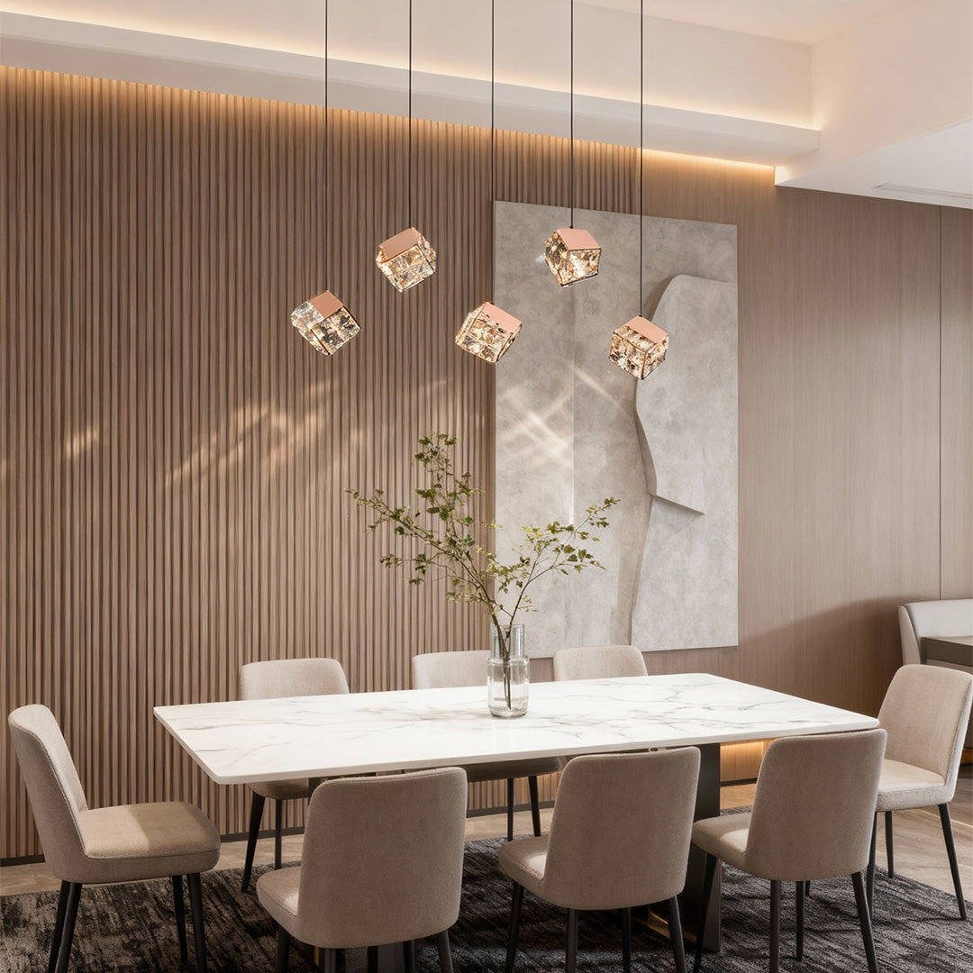 Rubik's Cube Crystal Chandelier — Champagne Gold, LED, 3-Step Dimming, 59.1" Chain, 6- to 17-Head