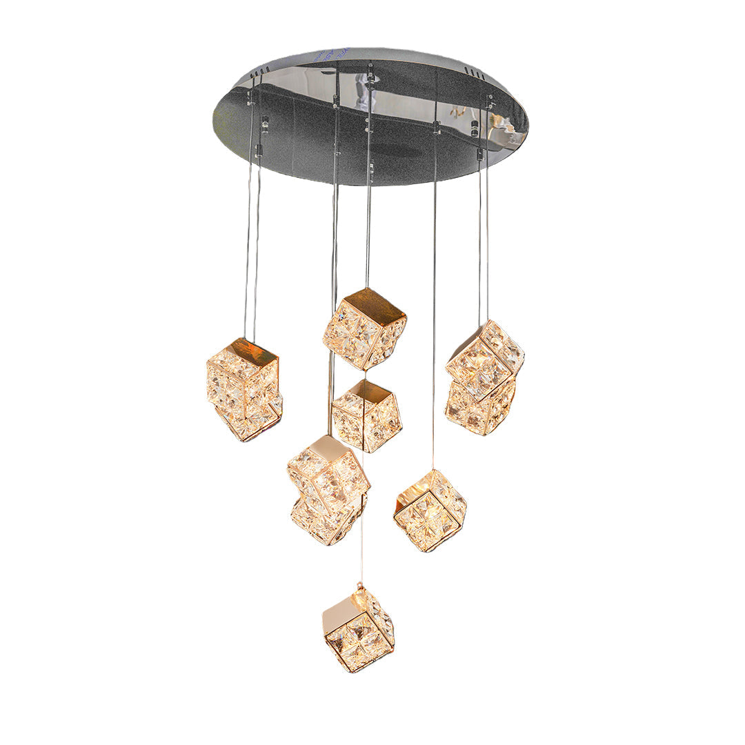 Rubik's Cube Crystal Chandelier — Champagne Gold, LED, 3-Step Dimming, 59.1" Chain, 6- to 17-Head