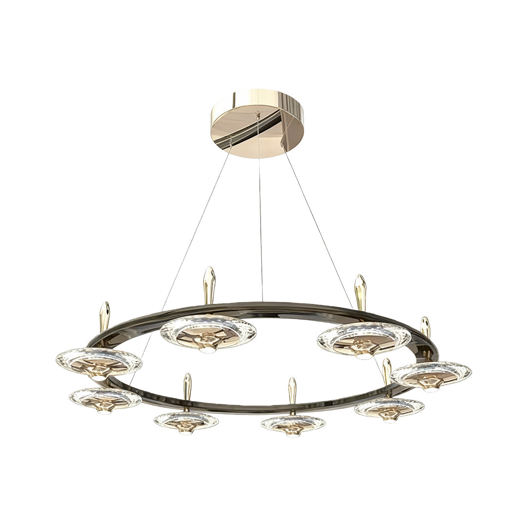 Round Crystal Chandelier — Terracotta Gold Metal, LED, Three-Color Dimming, 5-Head / 8-Head / 8+4-Head / Long 5-Head