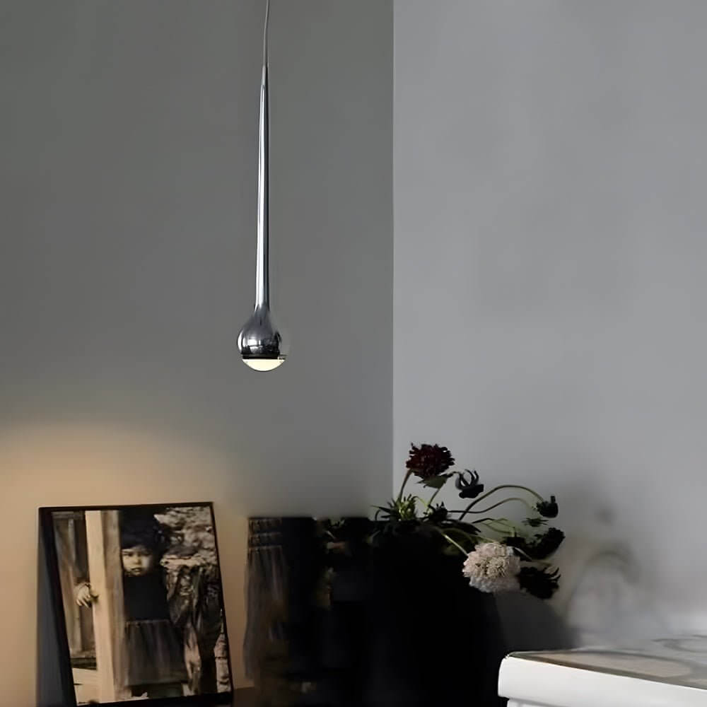 contemporary chrome metal single water drop led pendant light
