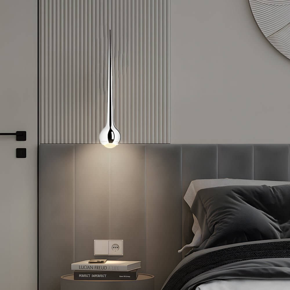 contemporary chrome metal single water drop led pendant light