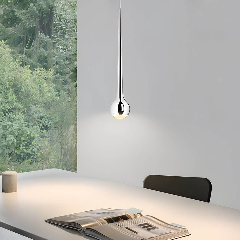 contemporary chrome metal single water drop led pendant light