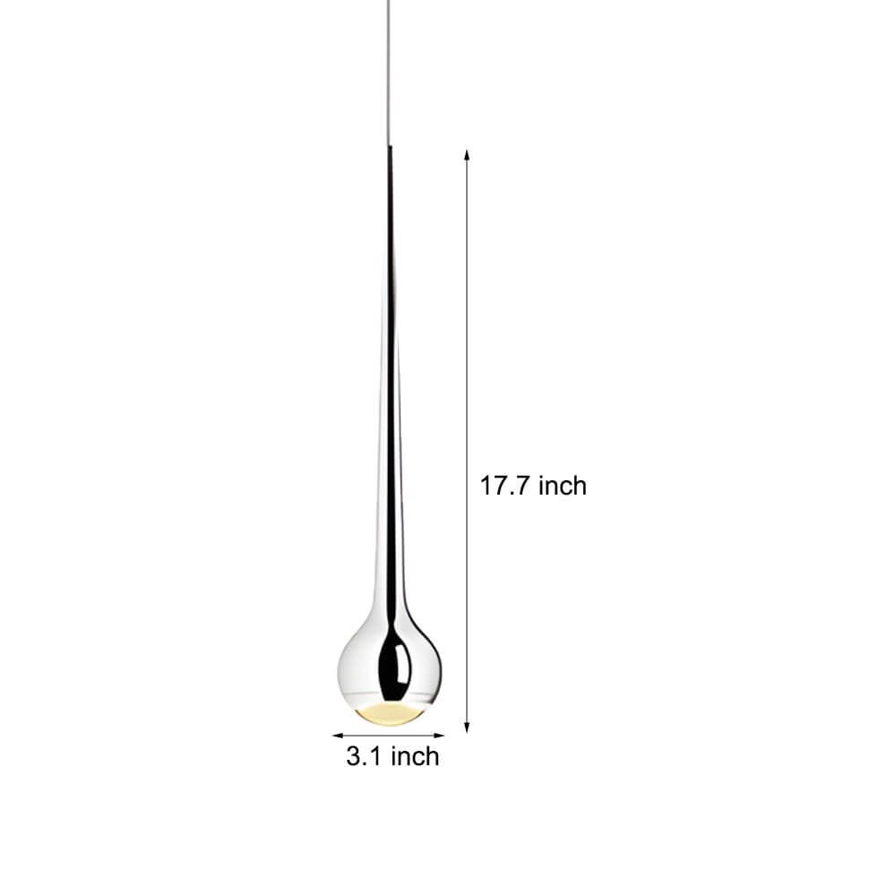 contemporary chrome metal single water drop led pendant light