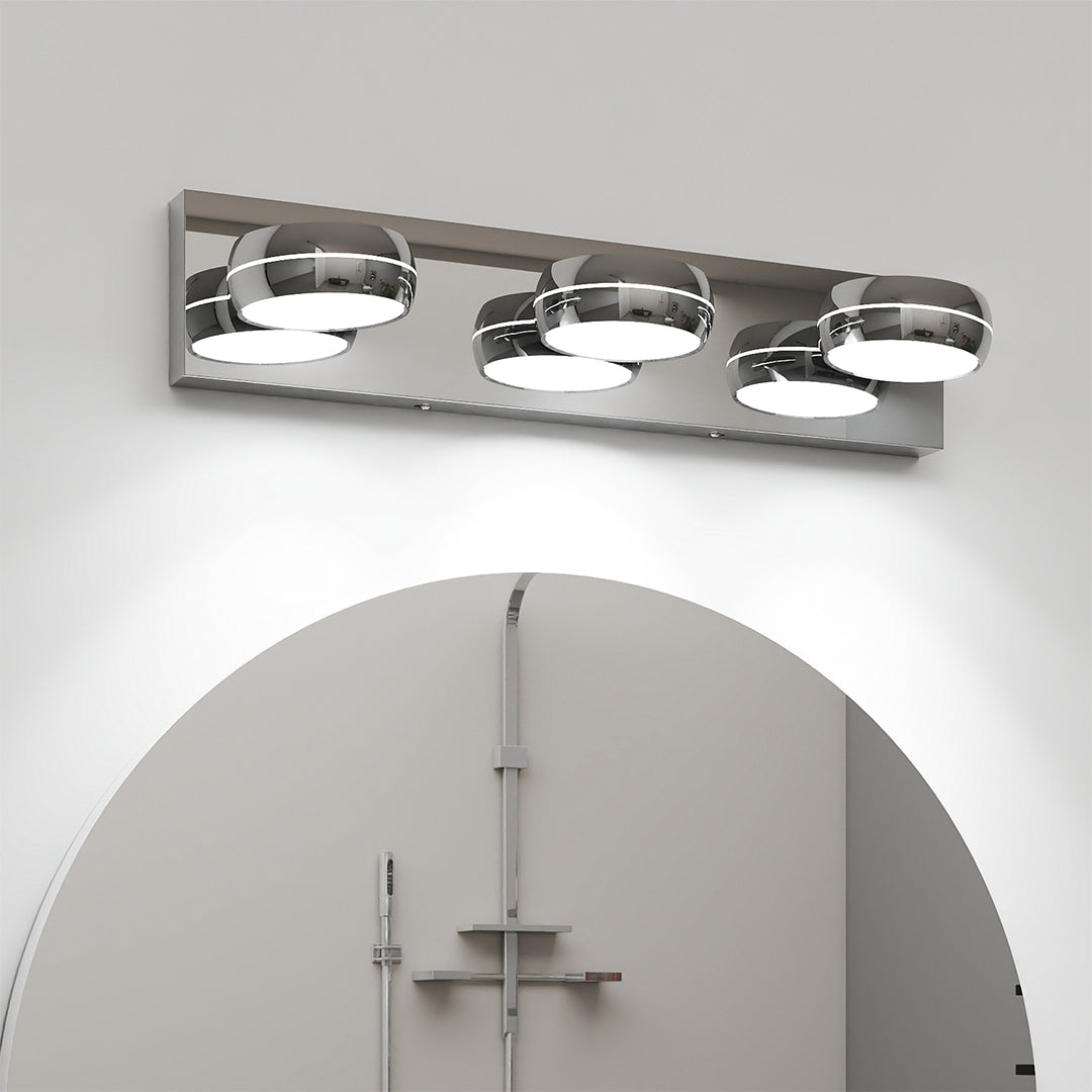 Minimalist Chrome Bathroom Vanity Light — Aluminum, LED 6000K, 3 to 6-Light Configurations