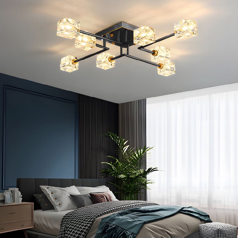 contemporary copper crystal cube semi flush mount light fixture available in 4 6 or 8 lights
