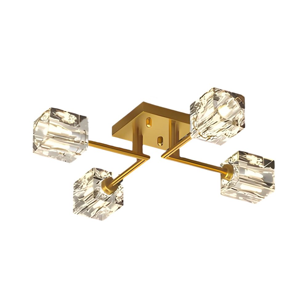 contemporary copper crystal cube semi flush mount light fixture available in 4 6 or 8 lights