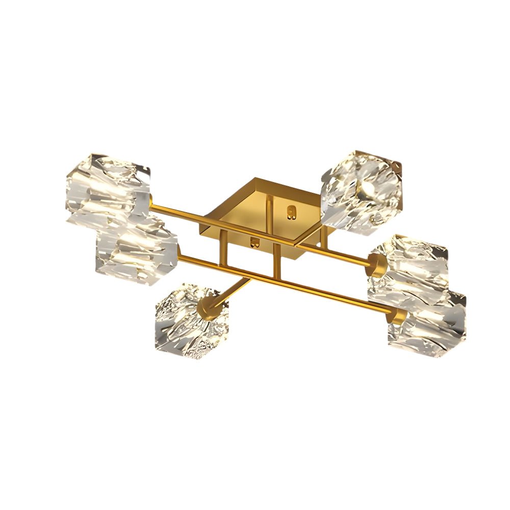contemporary copper crystal cube semi flush mount light fixture available in 4 6 or 8 lights