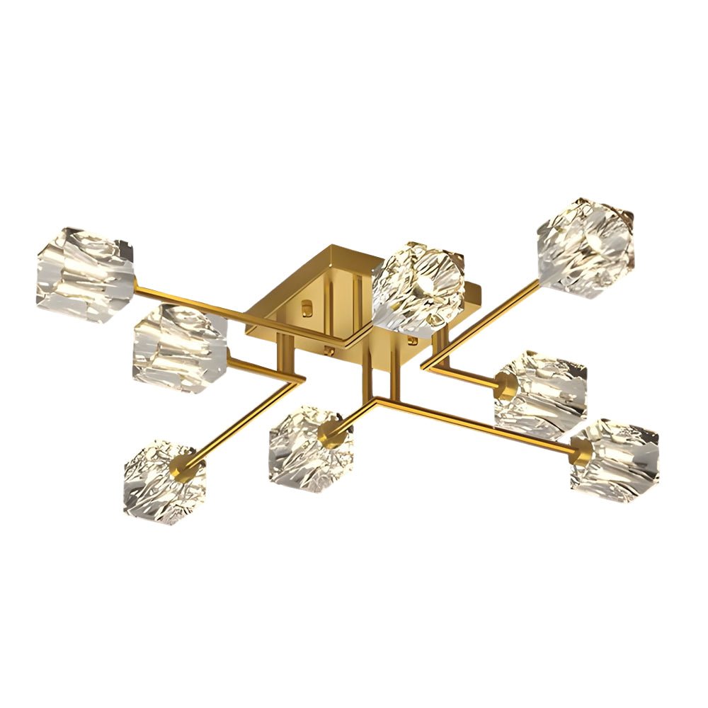contemporary copper crystal cube semi flush mount light fixture available in 4 6 or 8 lights