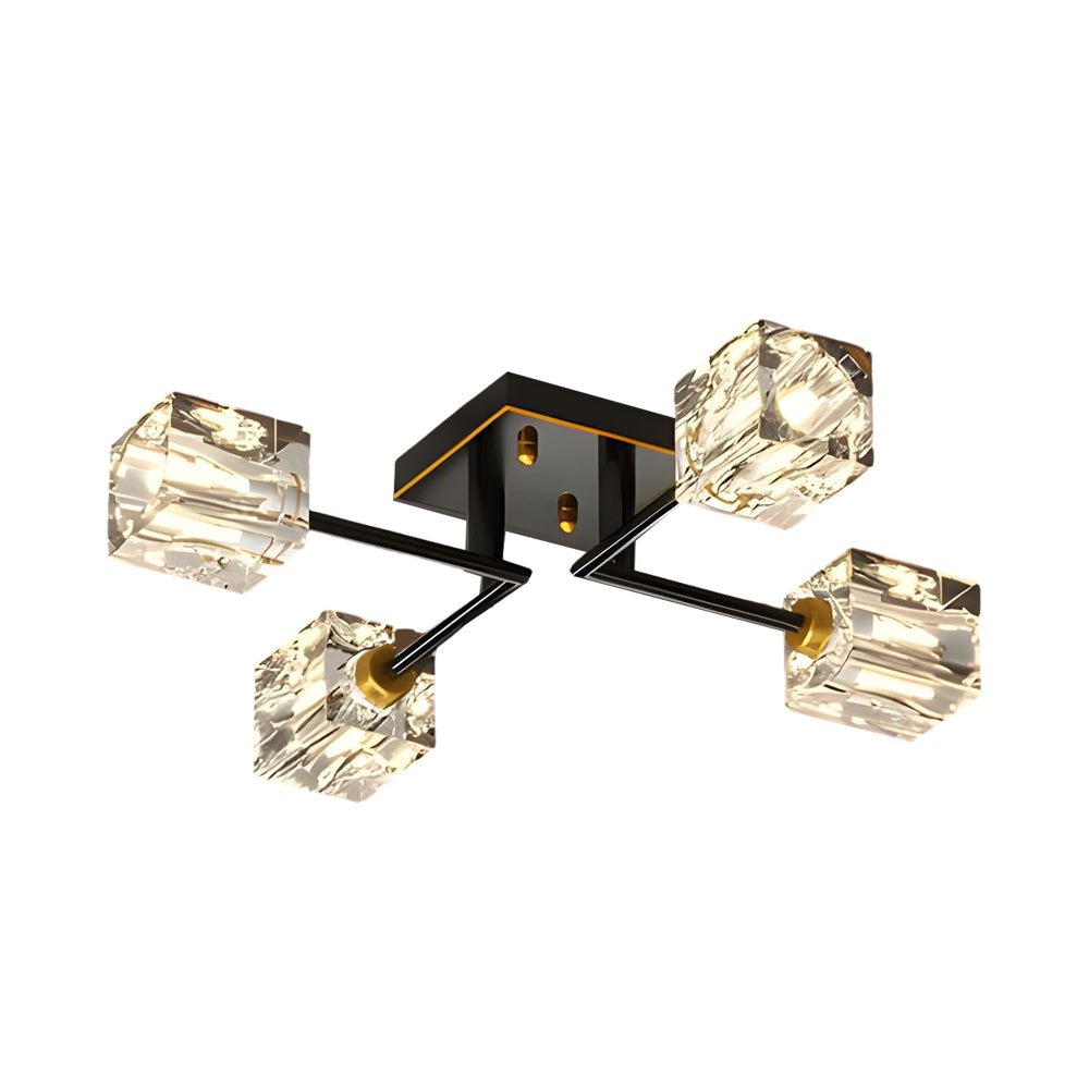 contemporary copper crystal cube semi flush mount light fixture available in 4 6 or 8 lights
