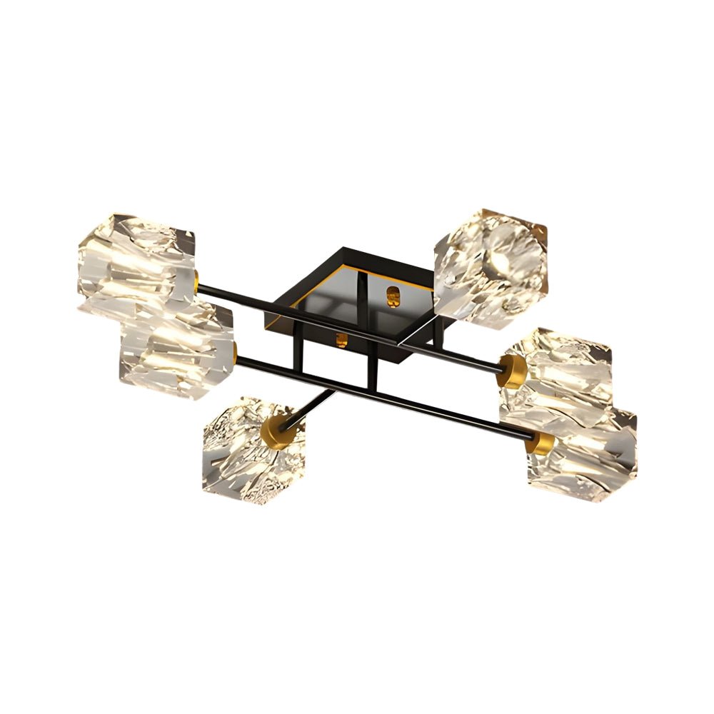 contemporary copper crystal cube semi flush mount light fixture available in 4 6 or 8 lights
