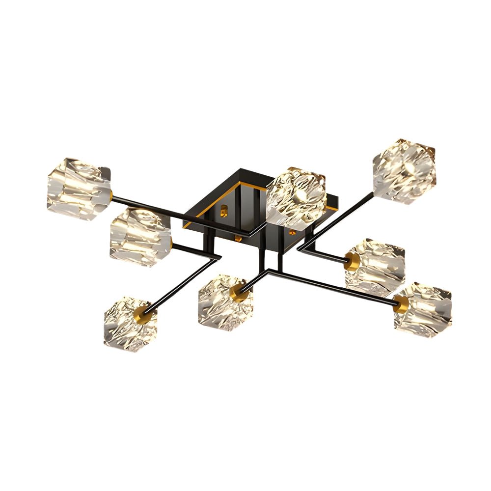 contemporary copper crystal cube semi flush mount light fixture available in 4 6 or 8 lights