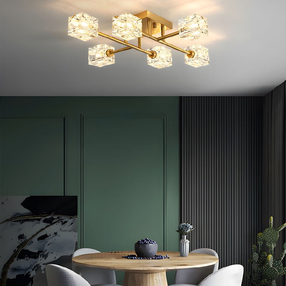 contemporary copper crystal cube semi flush mount light fixture available in 4 6 or 8 lights