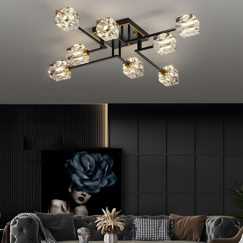 contemporary copper crystal cube semi flush mount light fixture available in 4 6 or 8 lights