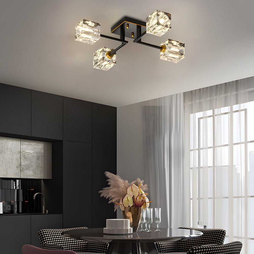 contemporary copper crystal cube semi flush mount light fixture available in 4 6 or 8 lights