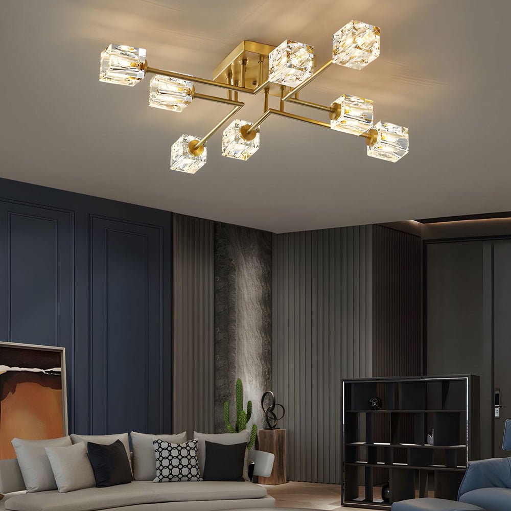 contemporary copper crystal cube semi flush mount light fixture available in 4 6 or 8 lights