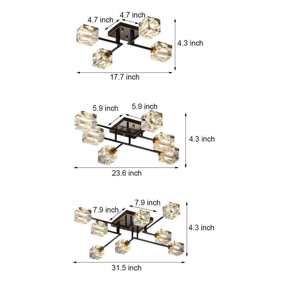 contemporary copper crystal cube semi flush mount light fixture available in 4 6 or 8 lights