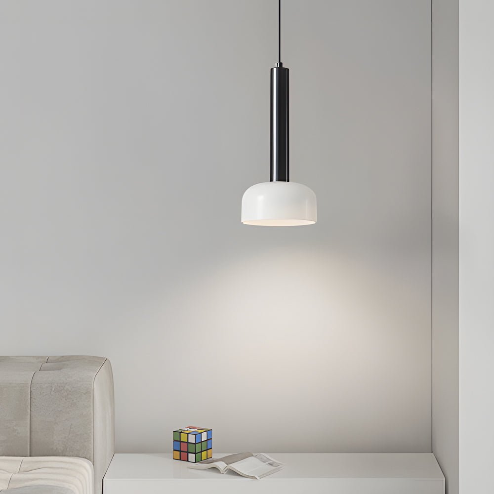 contemporary copper tube pendant light with white glass bowl 1 light