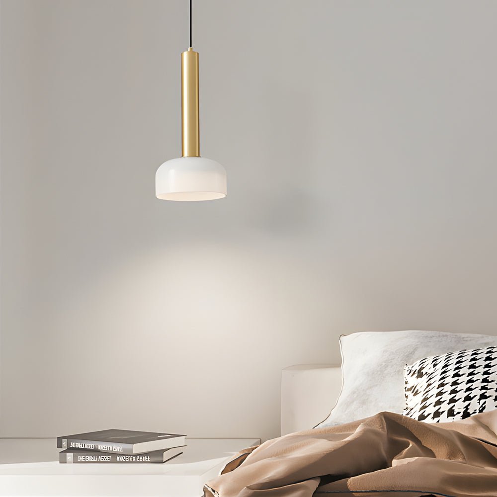 contemporary copper tube pendant light with white glass bowl 1 light
