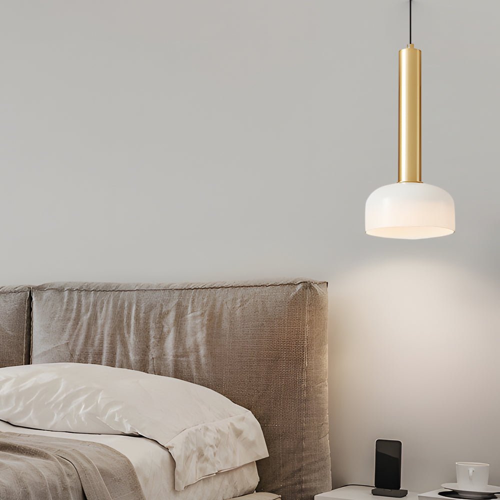contemporary copper tube pendant light with white glass bowl 1 light