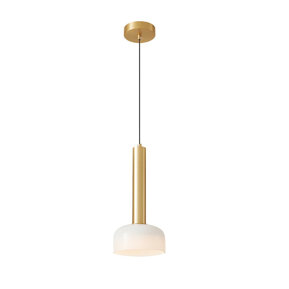 contemporary copper tube pendant light with white glass bowl 1 light