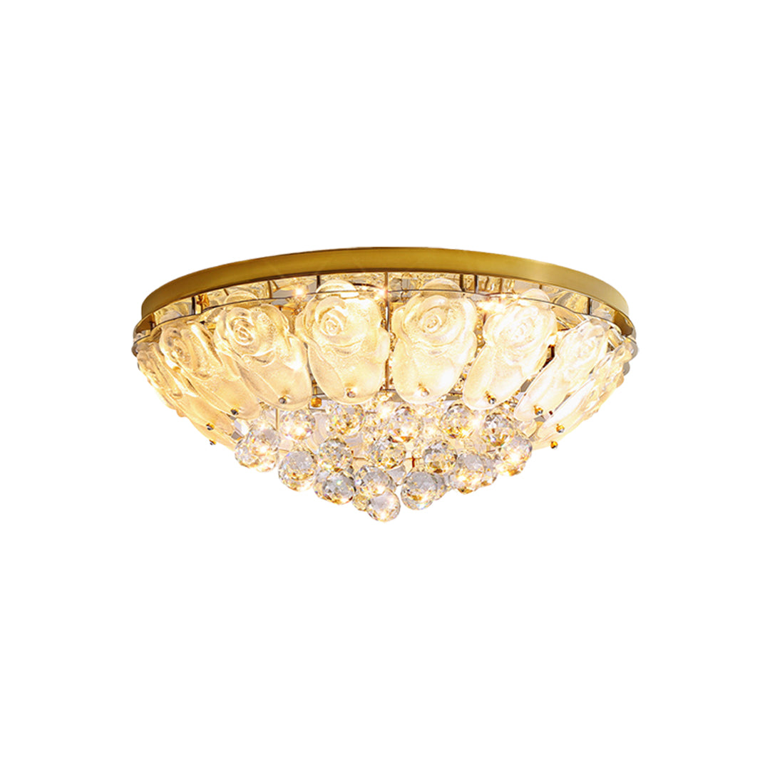 French Crystal Flush-Mount Ceiling Light — Gold Stainless Steel, LED, 3-Step Dimming (3000K/4500K/6000K), 17.7"–39.4"