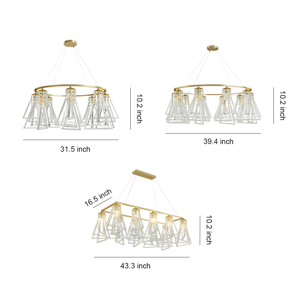 Minimalist Crystal Chandelier — Solid Copper, G9, 8- or 10-Light, Brass / Chrome / Black