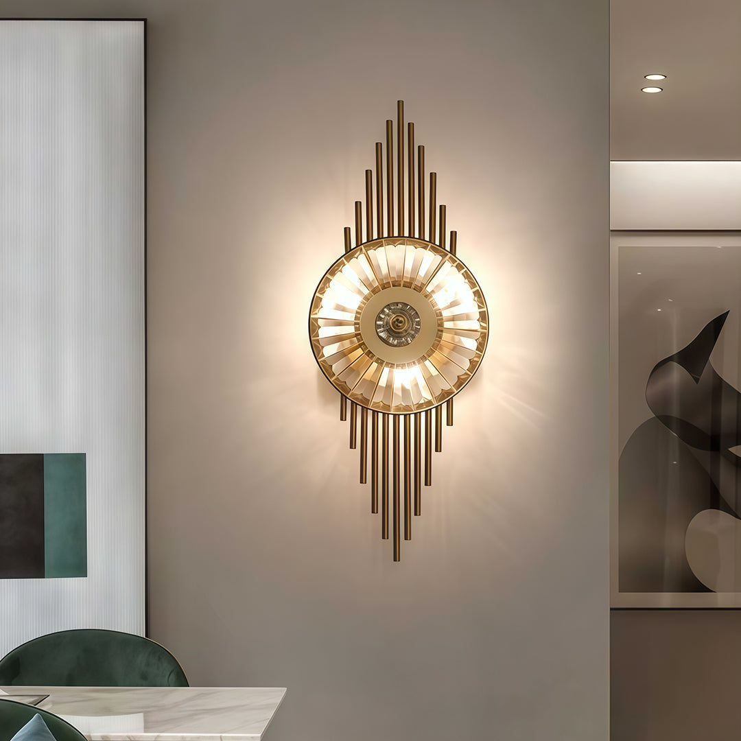 Crystal Diffused Wall Sconce — Brass-Tone Stainless Steel, Cut Crystal, E14, Hardwired, 25.6"