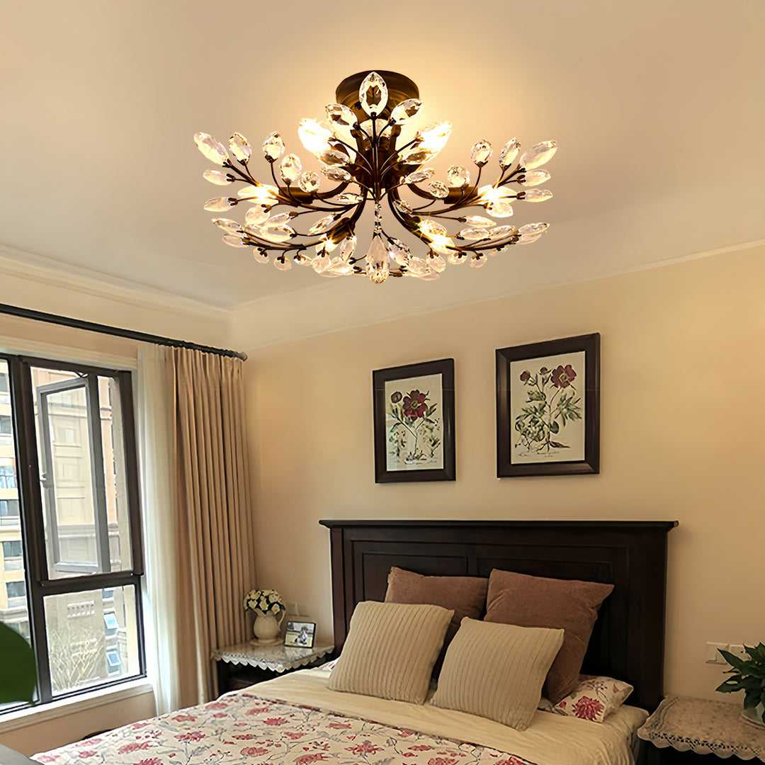 American Leaf Chandeliers: Crystal Semi-Flush Ceiling Lights