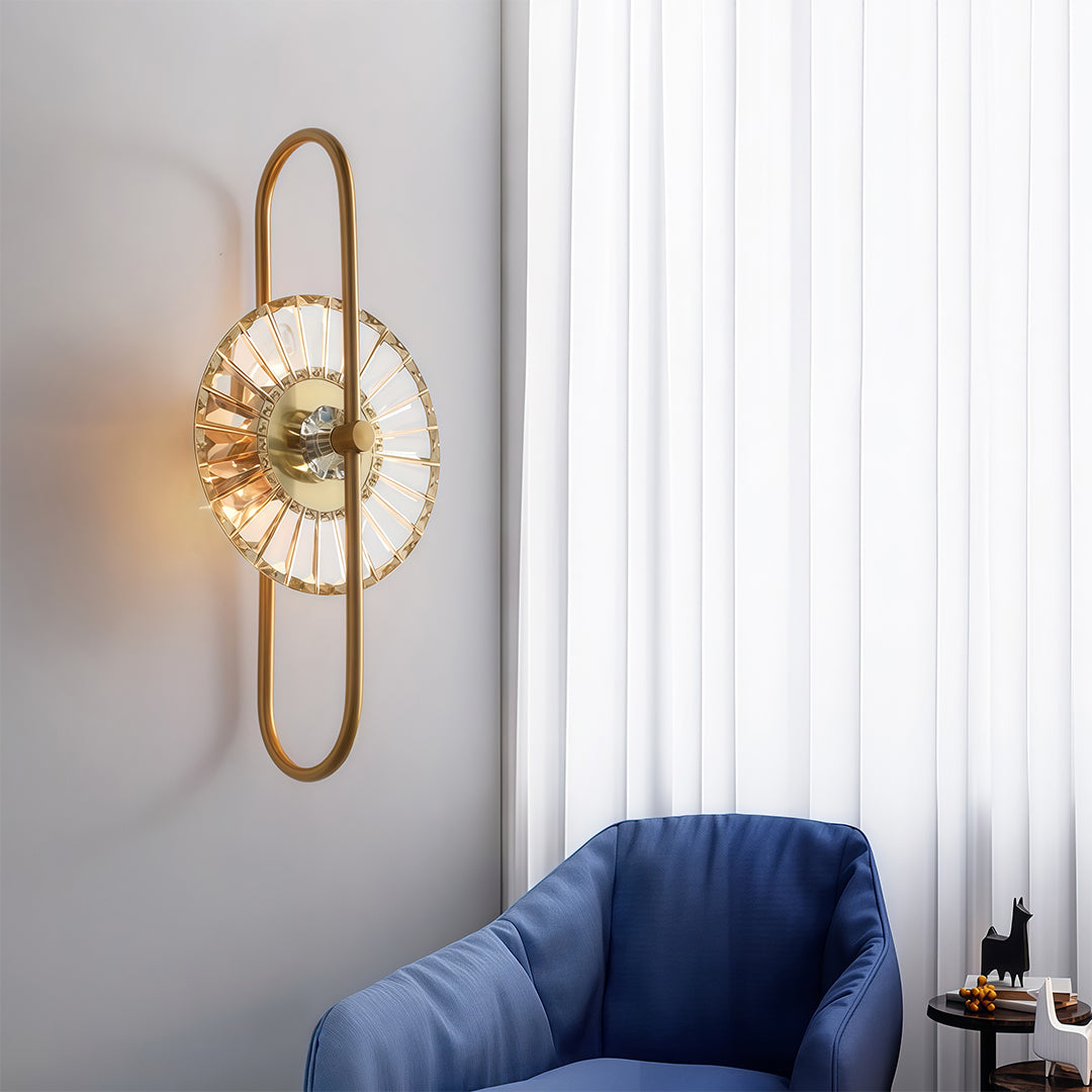 Vertical Crystal Wall Sconce — Gold Iron Frame, E14, Hardwired, 24.8" Minimalist