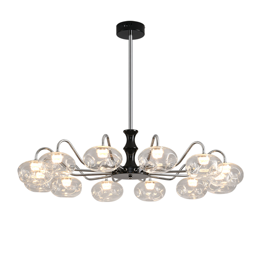 Magic Bean Art Glass Chandelier — Wrought Iron, Ribbed Glass, Full-Spectrum LED, 3-Color Dimming, 8-Light / 12-Light