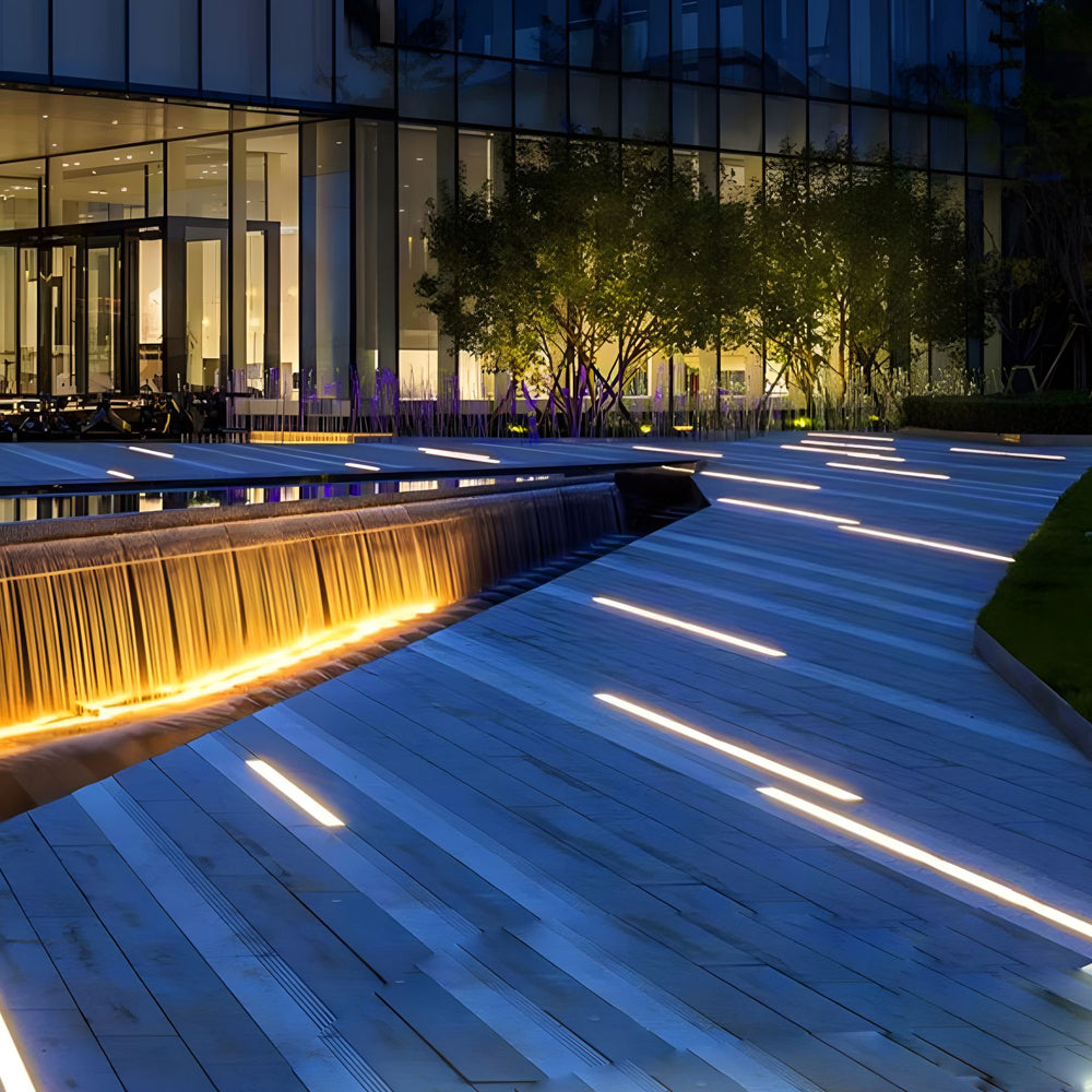 Minimalist LED Strip Step & Deck Light — Stainless Steel and Frosted Glass, 12W Hardwired, IP67, Three Color Temperatures, 39.4"