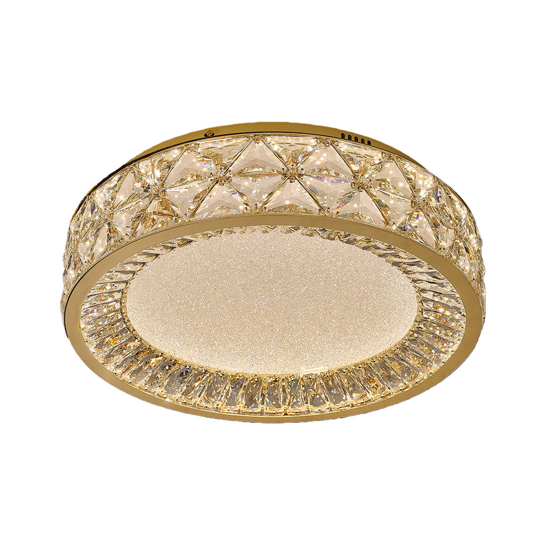 Crystal Flush-Mount Ceiling Light — Champagne Gold Carbon Steel, LED, Three-Color Dimming, 15.8"–23.6"