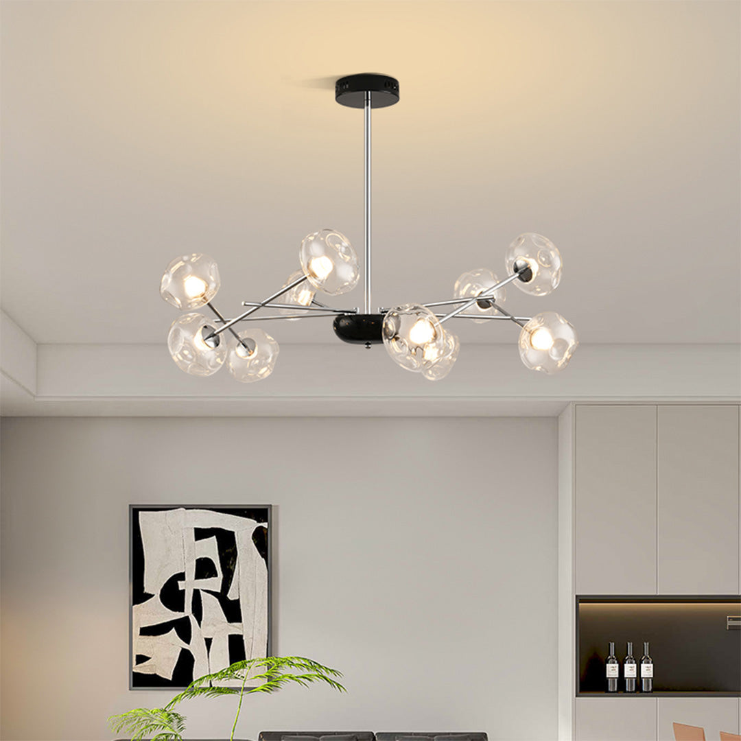 Magic Bean LED Chandelier — Iron with Pleated Glass Shades, Tri-Color Dimmable, RA≥97, 6-, 8-, or 10-Light