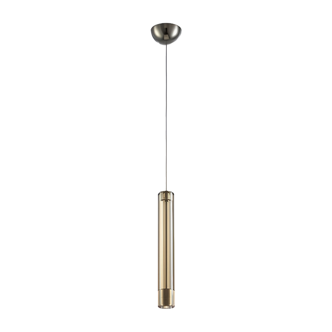 Minimalist Crystal Cylinder Mini Pendant — Metal, Single-Light, Amber or Smoke Gray, 2W, Adjustable Cord