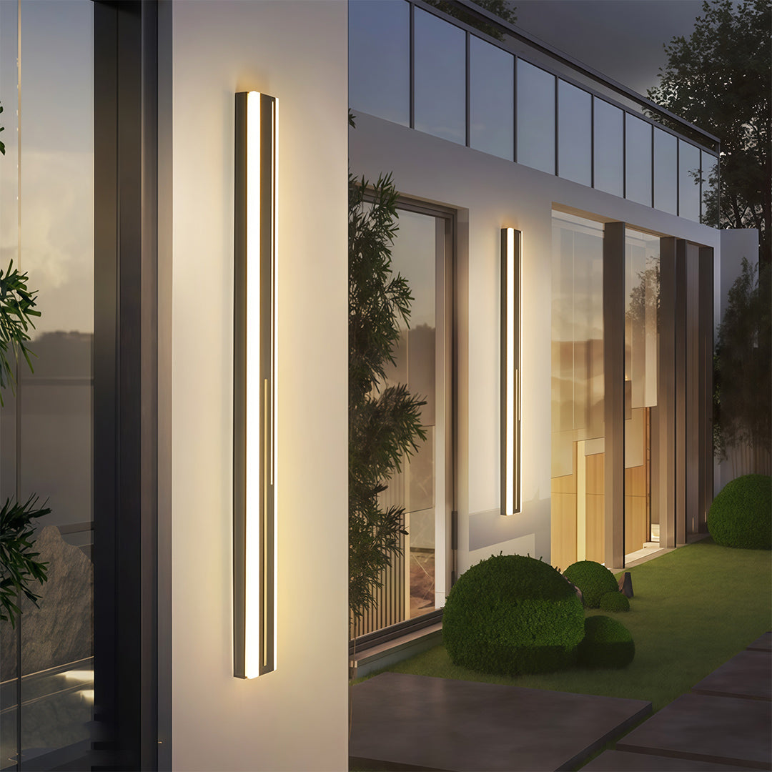 Modern Linear Outdoor Wall Sconce — Black Iron, Acrylic, LED, 3-Step Dimming, IP65, 16W–48W, 5 Sizes