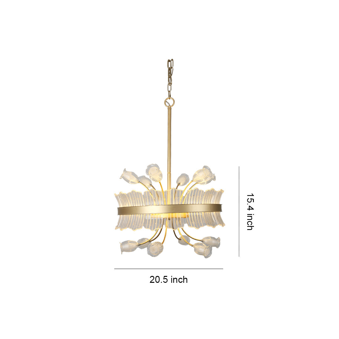 Blossom Chandelier — Gold-Plated Metal with Crystal Glass, 25W LED, 3000K, Adjustable 1.8m Cord, 20.5"