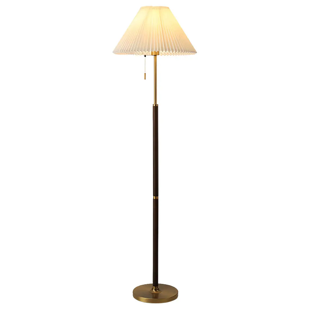 Standing Lamp with Pleated Fabric Shade and Wooden Base Luxe