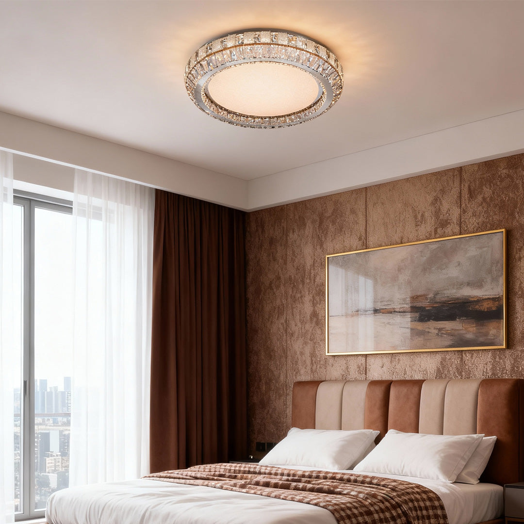 Linear Geometric Crystal Flush Mount — Stainless Steel, Dual-Color 3000K/6000K, 100cm or 120cm