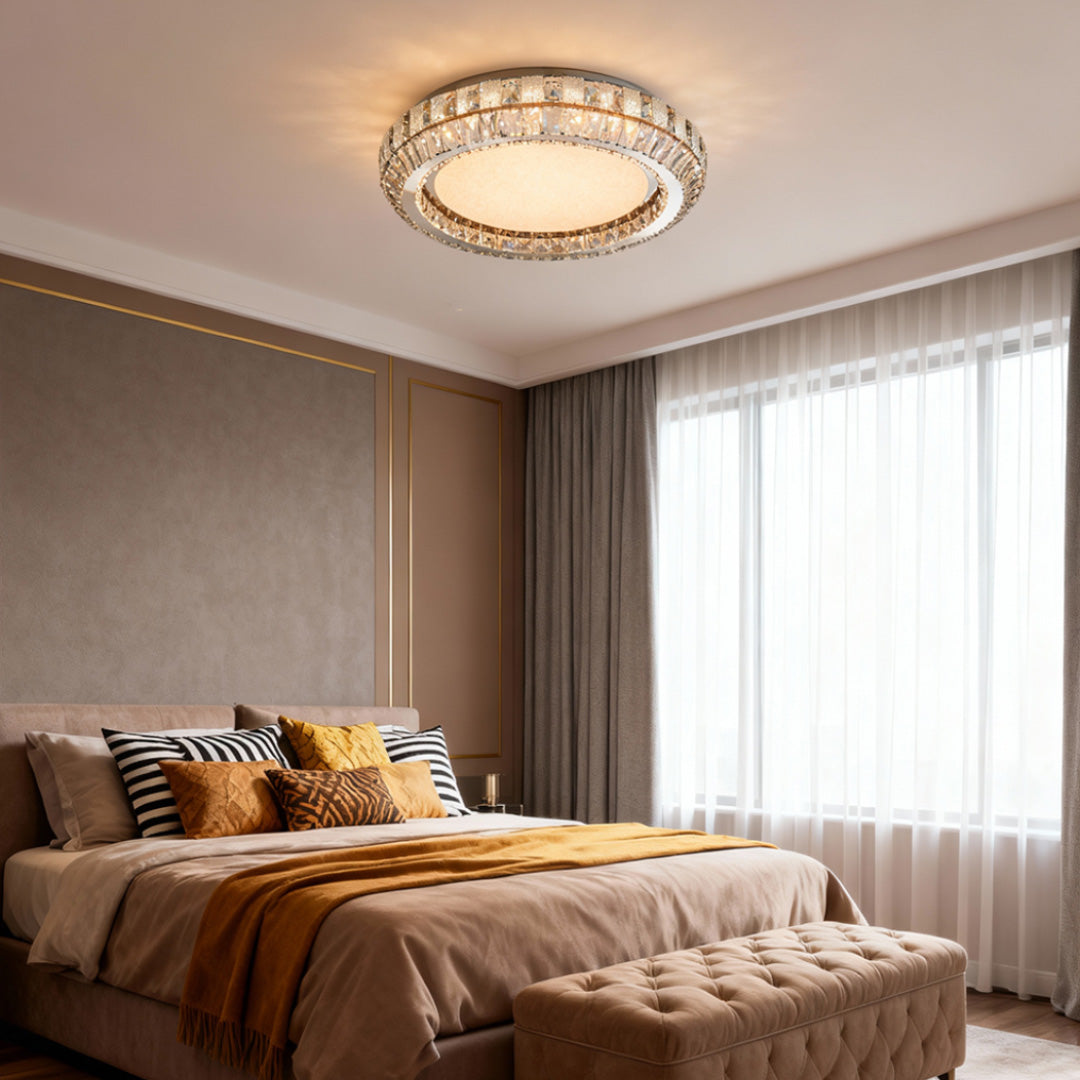 Linear Geometric Crystal Flush Mount — Stainless Steel, Dual-Color 3000K/6000K, 100cm or 120cm