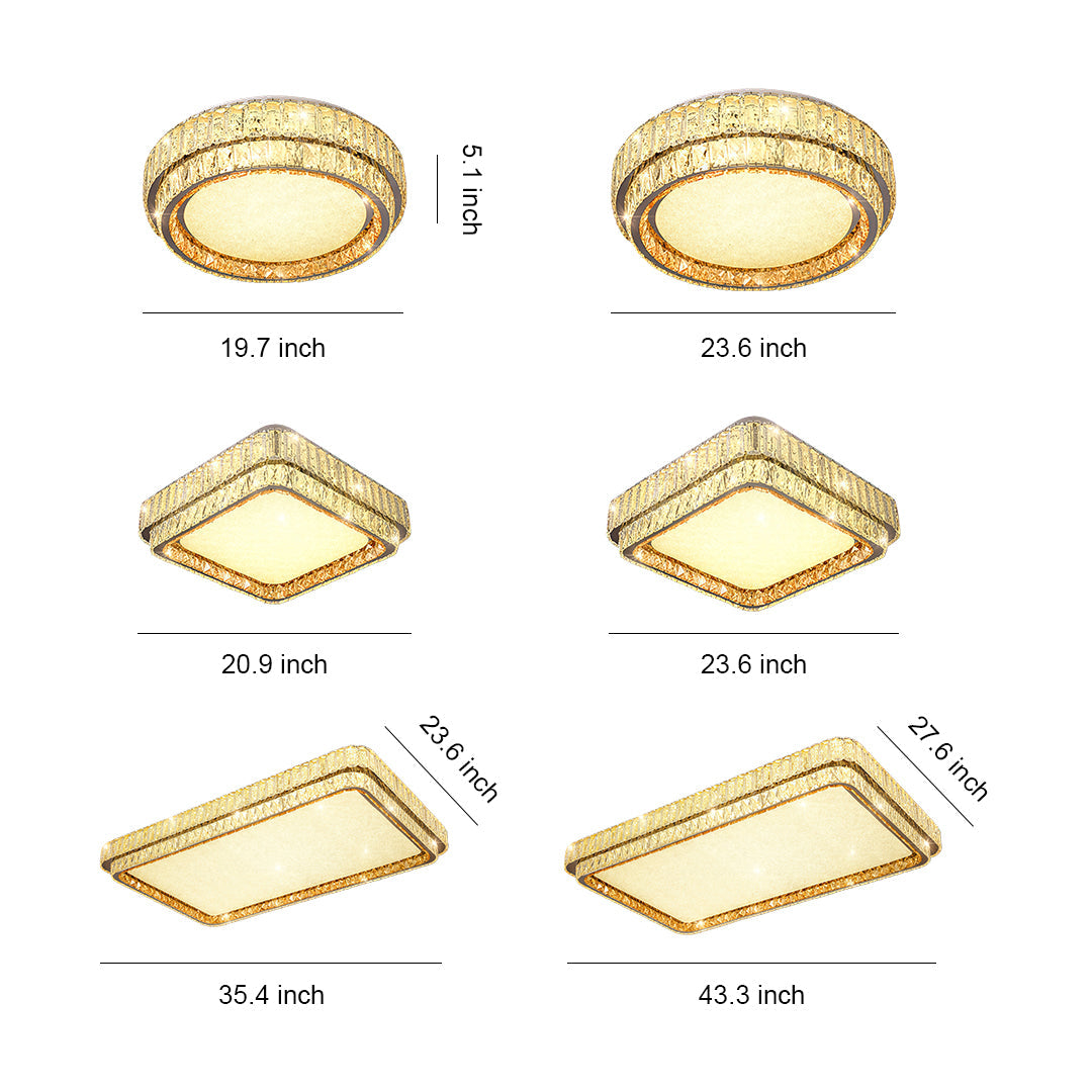 Modern Crystal Flush-Mount — Stainless Steel, Chrome, Full-Spectrum Eye-Care LED, Three-Color Dimming, Round / Square / Rectangle