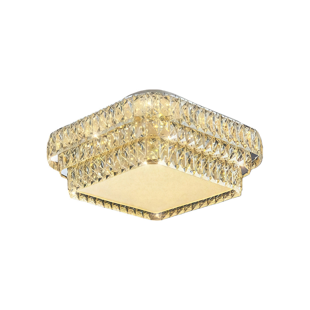 Crystal Flush-Mount Ceiling Light — Chrome Stainless Steel, LED, 3-Step Dimming (3000K/4500K/6000K), Round / Square / Rectangle