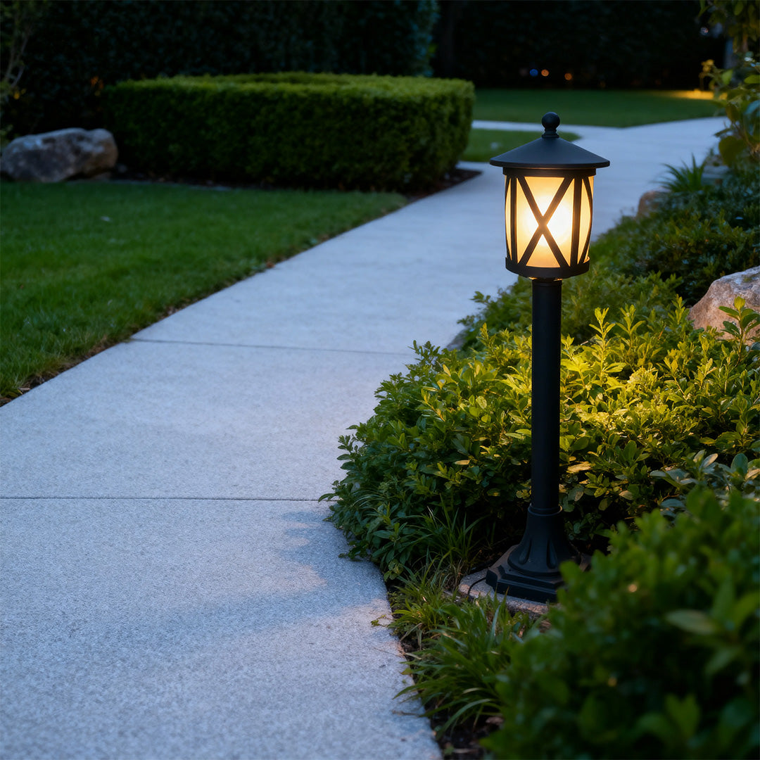 European Column Garden Bollard Light — Matte Black Aluminum, 9W LED, IP44, E26, 30.5" H