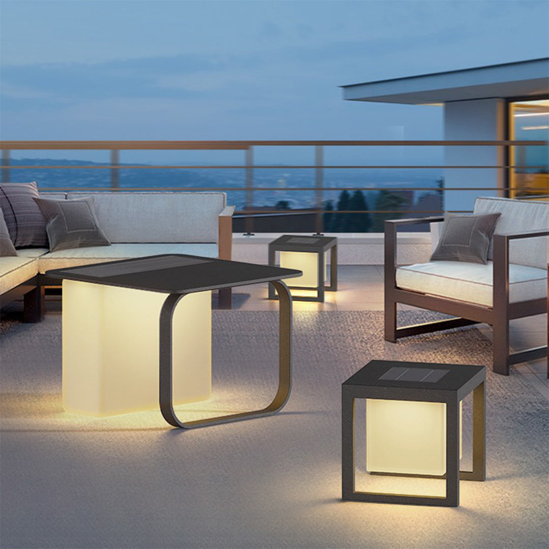 Solar Outdoor Floor Lamp with Table or Chair — Stainless Steel, 12W LED 3000K, IP65, Remote Control