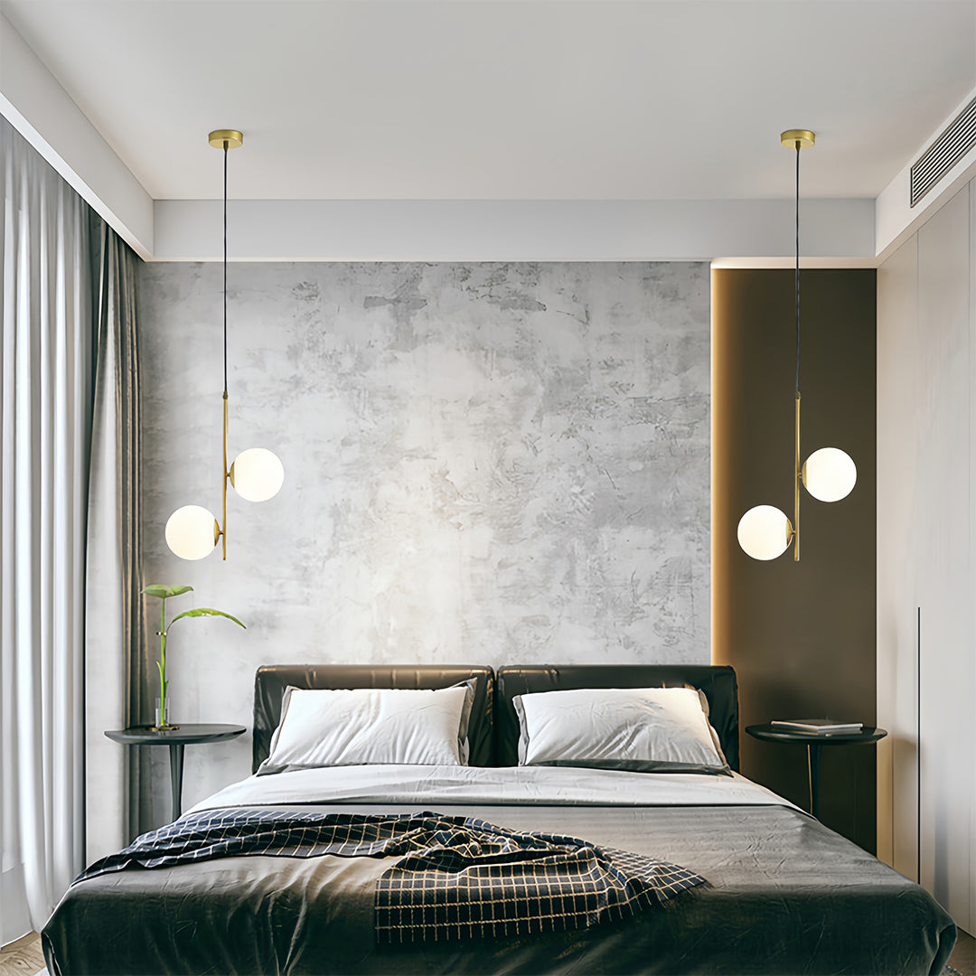 Minimalist Double Globe Pendant — Iron and Glass, 2-Light, G4 5W, 3-Step Dimming, Black or Gold