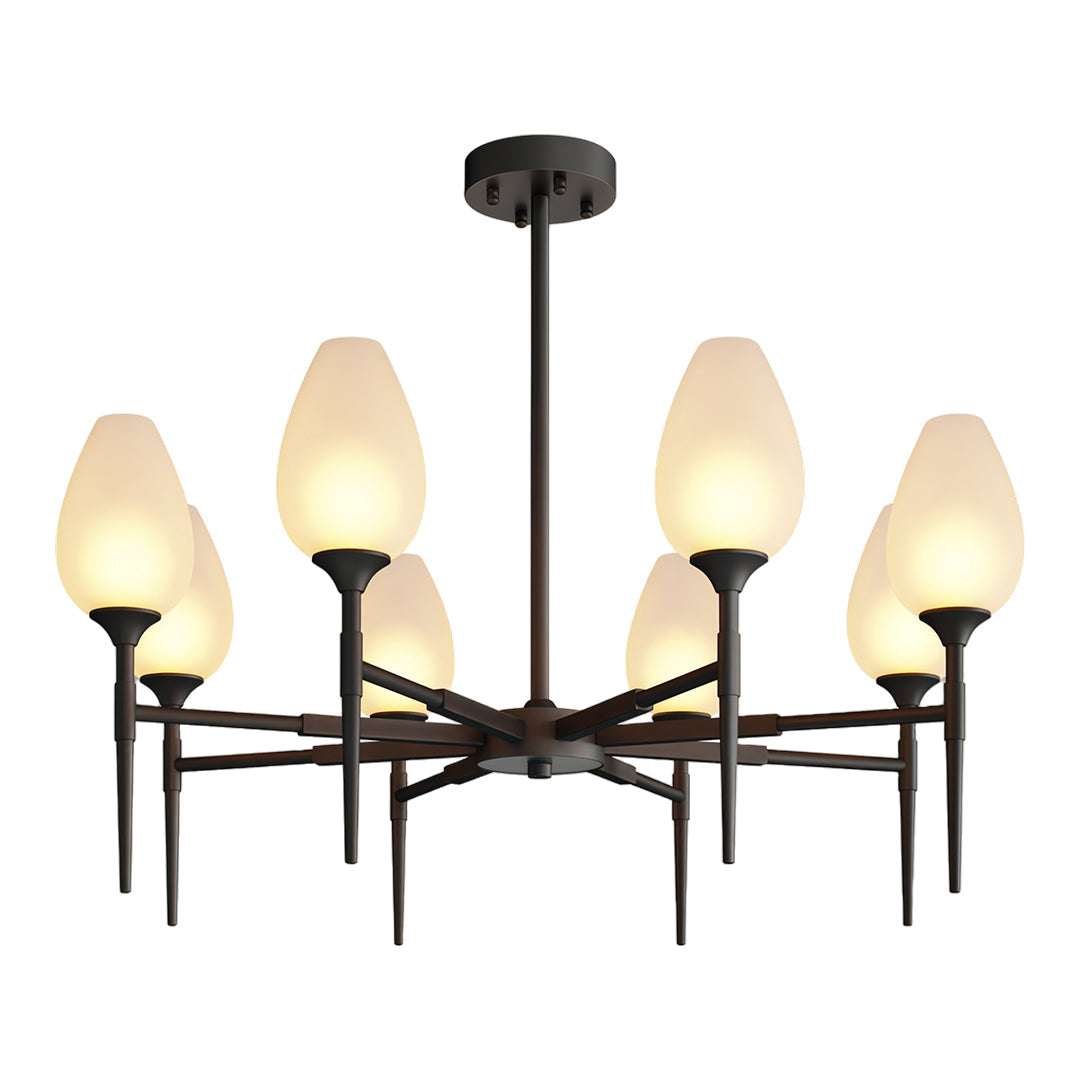 Minimalist Glass Chandelier — Brass Frame, Transparent Glass Shades, G9, 4-, 6-, or 8-Light