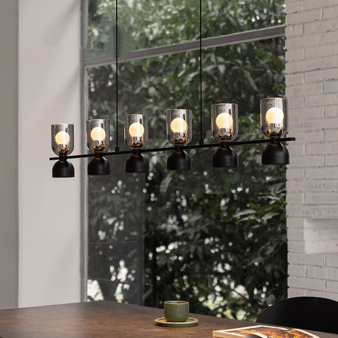 Adjustable Industrial Glass Pendant Chandelier — Matte Black Aluminum-Iron, 4- or 6-Light, Dimmable 3000K–6000K, 59.1" Chain