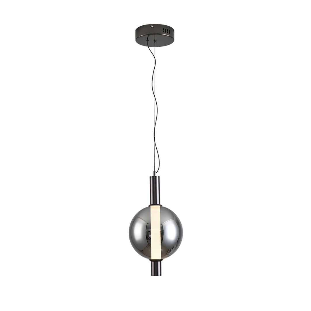 Modern Minimalist Branch Pendant Light — Wrought Iron, Smoke Grey Glass, 1-to-3-Light LED, Three-Color Dimming